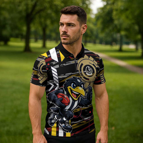 Collingwood Football Club Zipper Polo Shirt Mascot Cartoon Football Illustration Style
