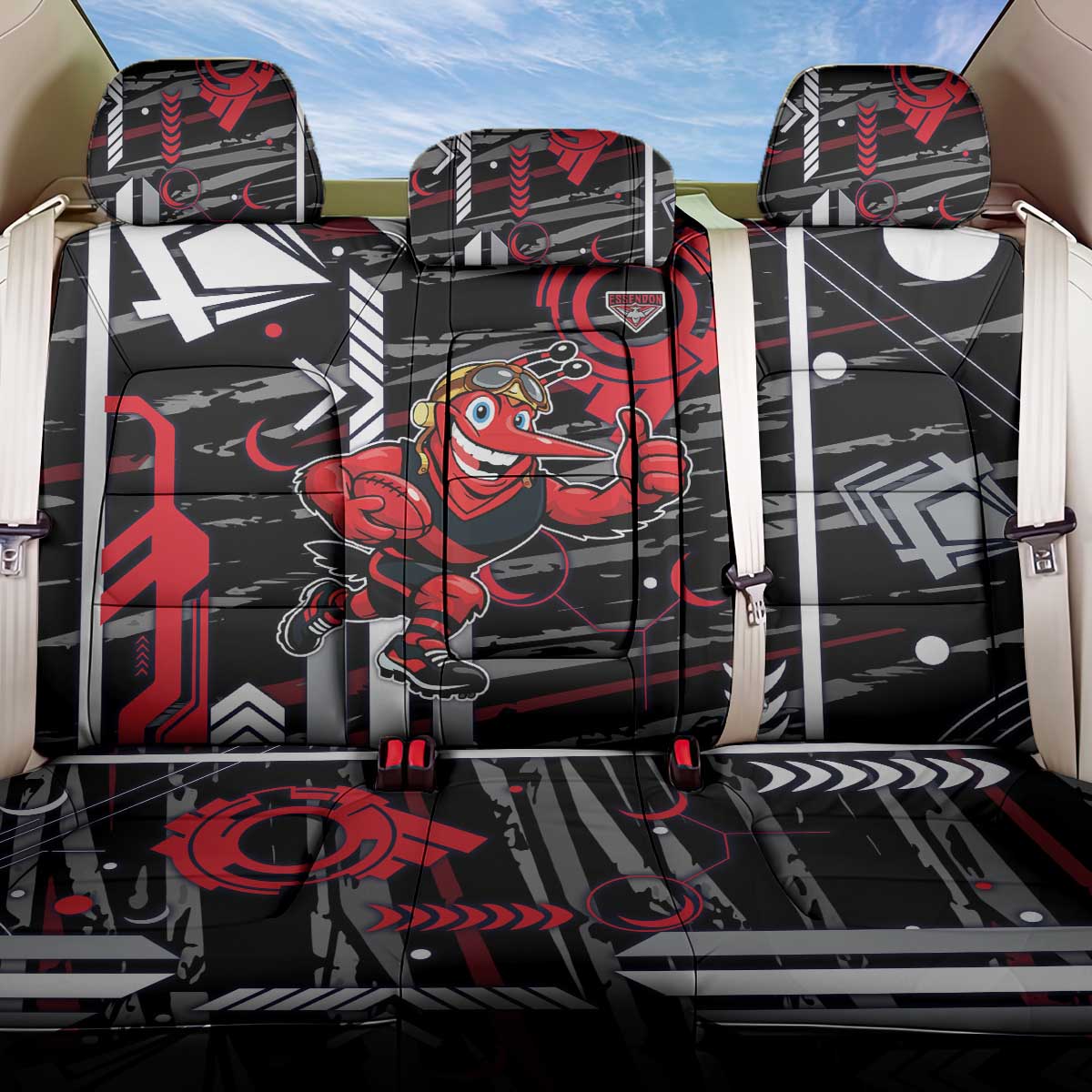 Essendon Football Club Back Car Seat Cover Mascot Cartoon Football Illustration Style