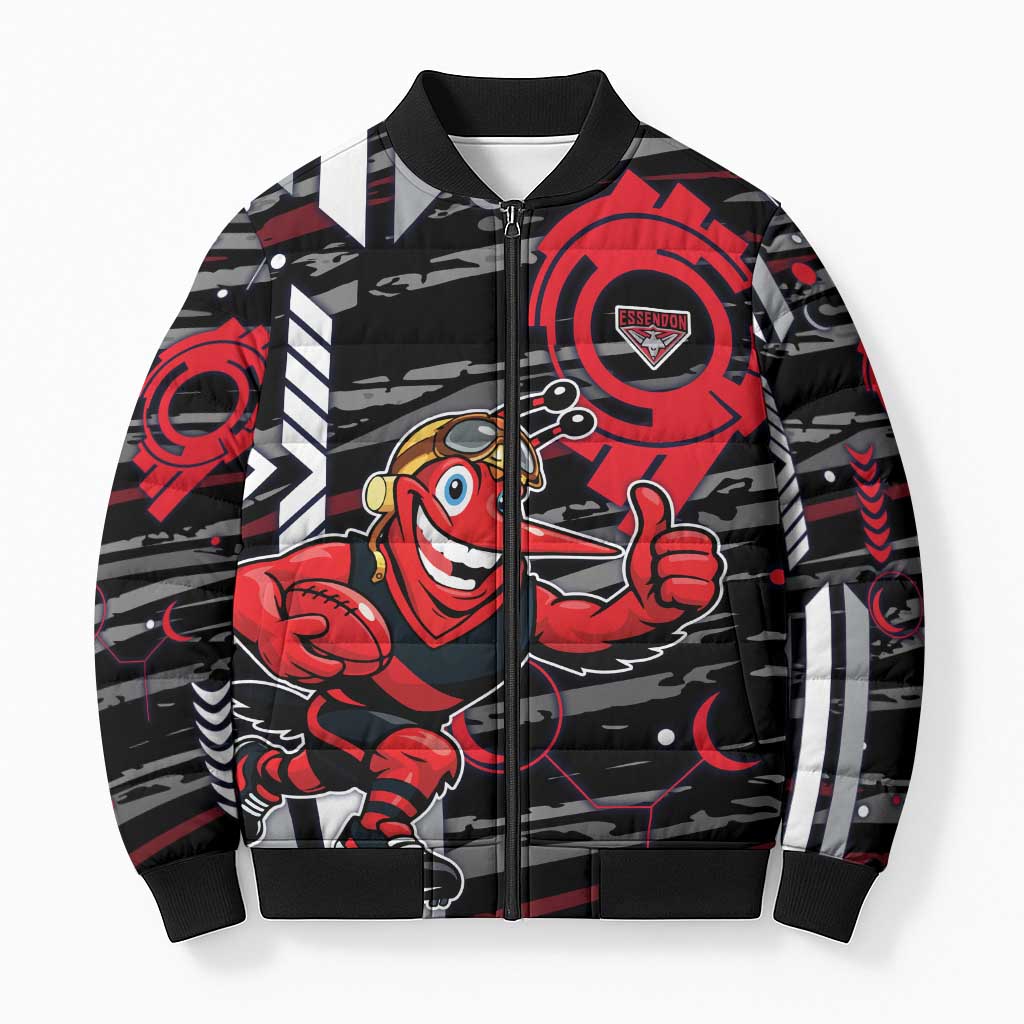 Essendon Football Club Bomber Puffer Jacket Mascot Cartoon Football Illustration Style