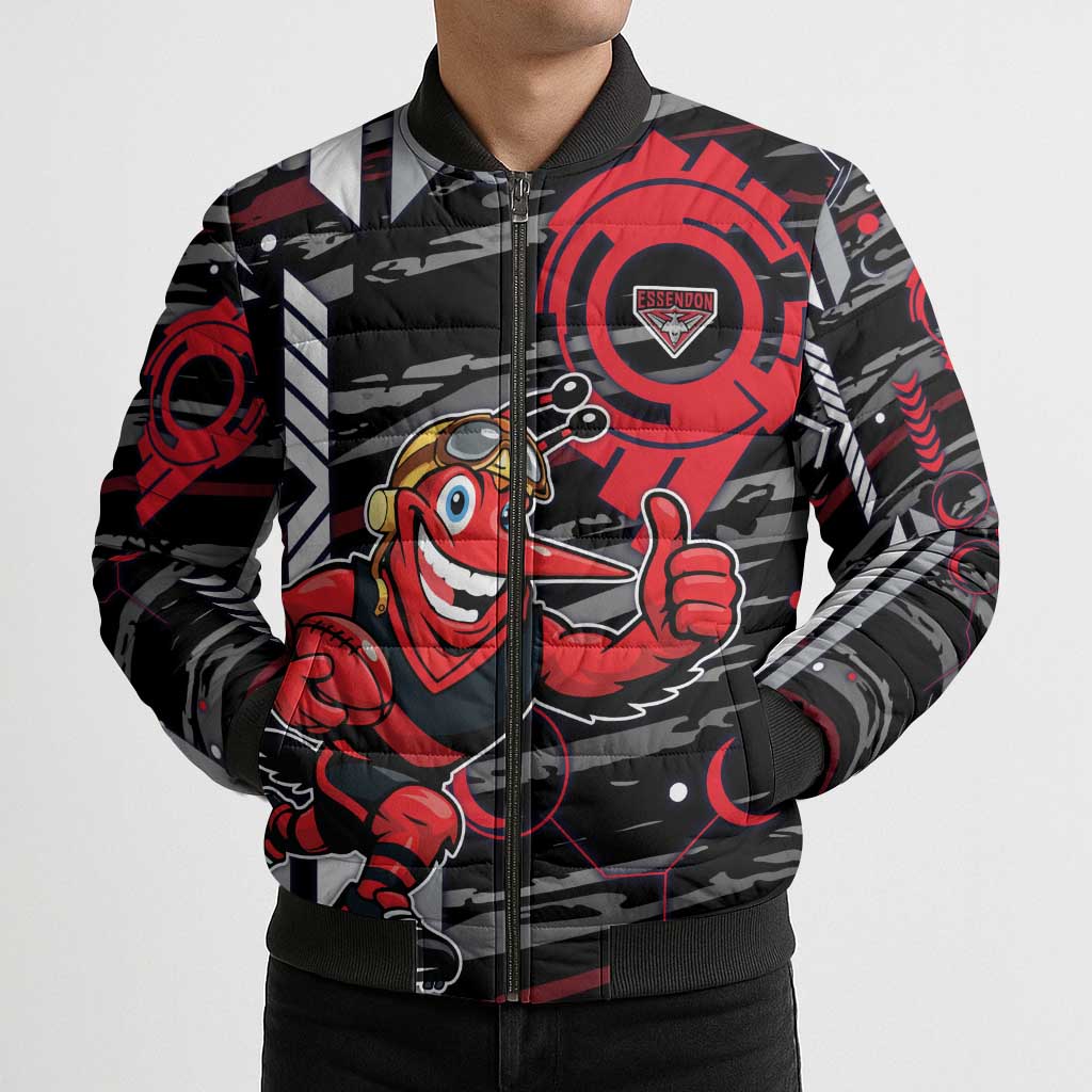 Essendon Football Club Bomber Puffer Jacket Mascot Cartoon Football Illustration Style