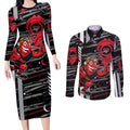 Essendon Football Club Couples Matching Long Sleeve Bodycon Dress and Long Sleeve Button Shirt Mascot Cartoon Football Illustration Style
