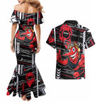 Essendon Football Club Couples Matching Mermaid Dress and Hawaiian Shirt Mascot Cartoon Football Illustration Style