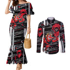 Essendon Football Club Couples Matching Mermaid Dress and Long Sleeve Button Shirt Mascot Cartoon Football Illustration Style