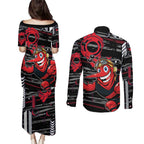 Essendon Football Club Couples Matching Puletasi and Long Sleeve Button Shirt Mascot Cartoon Football Illustration Style