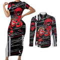 Essendon Football Club Couples Matching Short Sleeve Bodycon Dress and Long Sleeve Button Shirt Mascot Cartoon Football Illustration Style