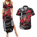 Essendon Football Club Couples Matching Summer Maxi Dress and Hawaiian Shirt Mascot Cartoon Football Illustration Style