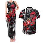 Essendon Football Club Couples Matching Tank Maxi Dress and Hawaiian Shirt Mascot Cartoon Football Illustration Style
