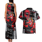 Essendon Football Club Couples Matching Tank Maxi Dress and Hawaiian Shirt Mascot Cartoon Football Illustration Style