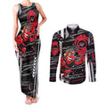 Essendon Football Club Couples Matching Tank Maxi Dress and Long Sleeve Button Shirt Mascot Cartoon Football Illustration Style