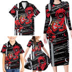 Essendon Football Club Family Matching Long Sleeve Bodycon Dress and Hawaiian Shirt Mascot Cartoon Football Illustration Style