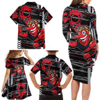 Essendon Football Club Family Matching Long Sleeve Bodycon Dress and Hawaiian Shirt Mascot Cartoon Football Illustration Style