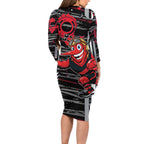 Essendon Football Club Family Matching Long Sleeve Bodycon Dress and Hawaiian Shirt Mascot Cartoon Football Illustration Style