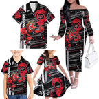 Essendon Football Club Family Matching Off The Shoulder Long Sleeve Dress and Hawaiian Shirt Mascot Cartoon Football Illustration Style
