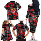 Essendon Football Club Family Matching Off The Shoulder Long Sleeve Dress and Hawaiian Shirt Mascot Cartoon Football Illustration Style
