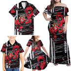 Essendon Football Club Family Matching Off Shoulder Maxi Dress and Hawaiian Shirt Mascot Cartoon Football Illustration Style