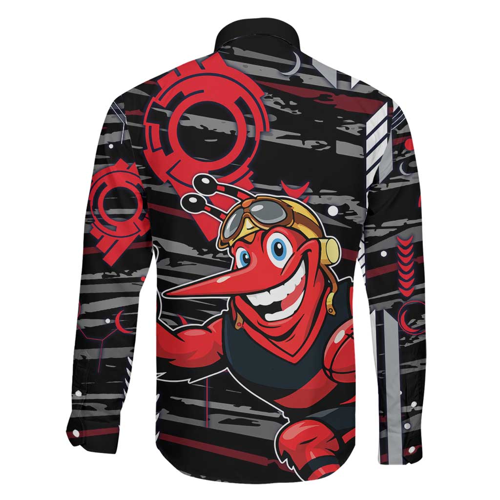 Essendon Football Club Family Matching Off Shoulder Maxi Dress and Hawaiian Shirt Mascot Cartoon Football Illustration Style