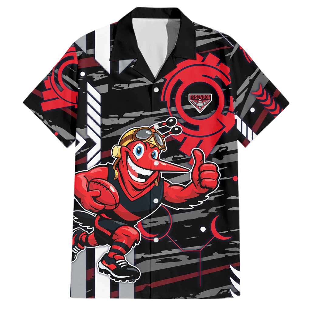 Essendon Football Club Family Matching Off Shoulder Short Dress and Hawaiian Shirt Mascot Cartoon Football Illustration Style