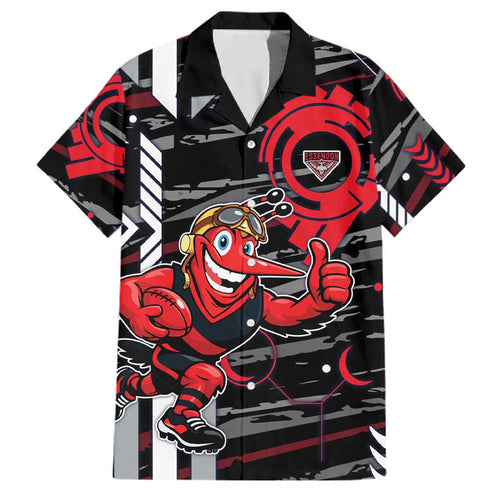 Essendon Football Club Family Matching Off Shoulder Short Dress and Hawaiian Shirt Mascot Cartoon Football Illustration Style