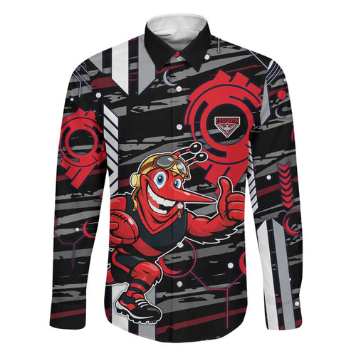 Essendon Football Club Family Matching Off Shoulder Short Dress and Hawaiian Shirt Mascot Cartoon Football Illustration Style