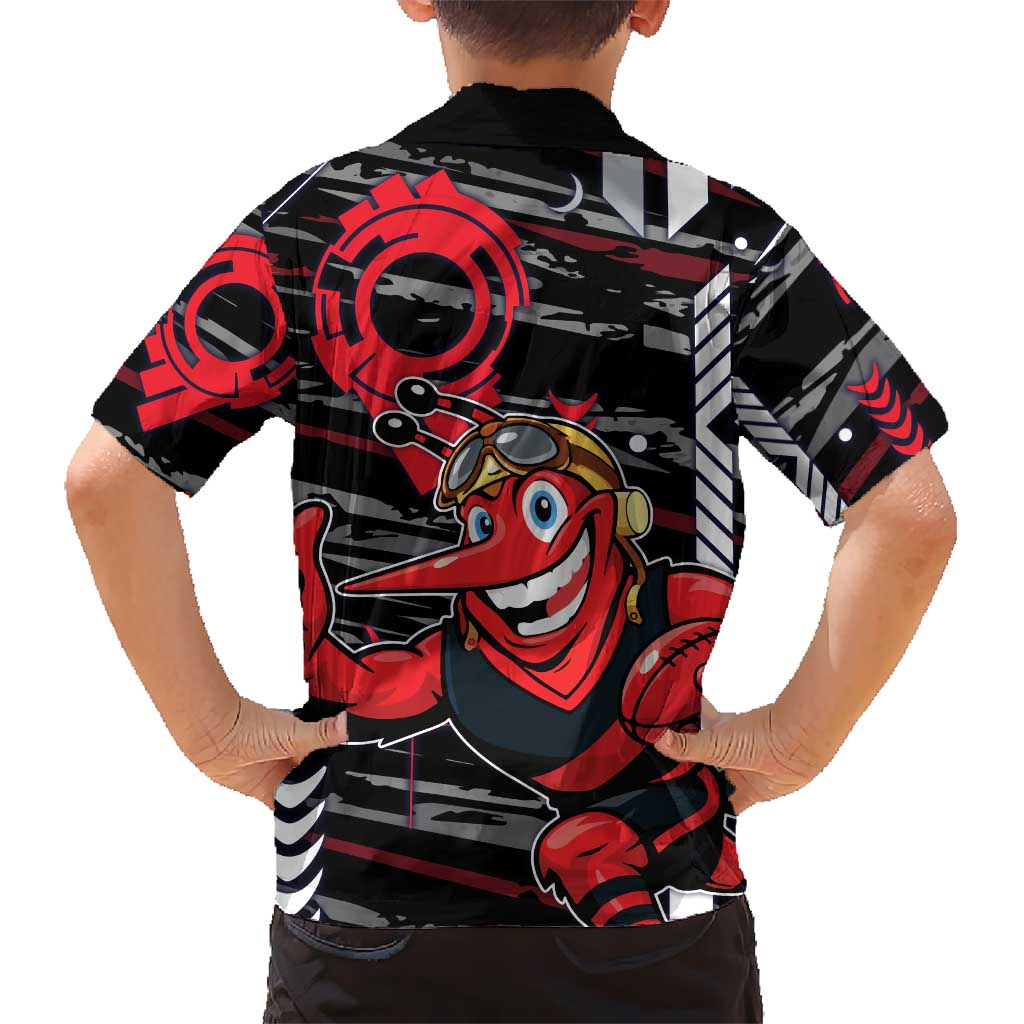 Essendon Football Club Family Matching Short Sleeve Bodycon Dress and Hawaiian Shirt Mascot Cartoon Football Illustration Style