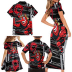Essendon Football Club Family Matching Short Sleeve Bodycon Dress and Hawaiian Shirt Mascot Cartoon Football Illustration Style