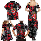 Essendon Football Club Family Matching Summer Maxi Dress and Hawaiian Shirt Mascot Cartoon Football Illustration Style