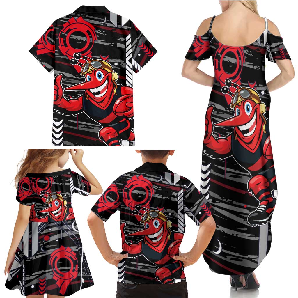 Essendon Football Club Family Matching Summer Maxi Dress and Hawaiian Shirt Mascot Cartoon Football Illustration Style