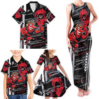 Essendon Football Club Family Matching Tank Maxi Dress and Hawaiian Shirt Mascot Cartoon Football Illustration Style