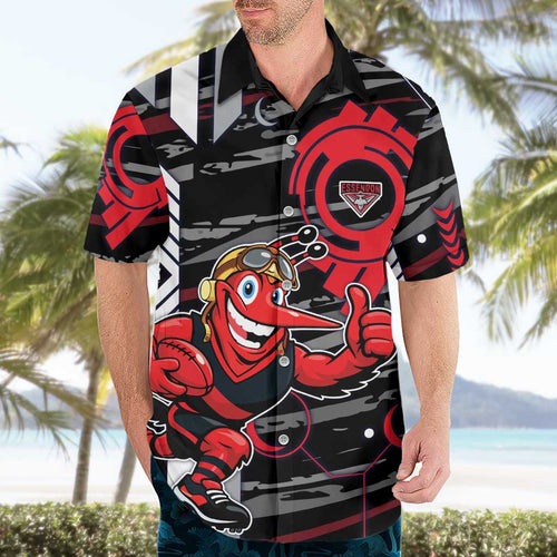 Essendon Football Club Hawaiian Shirt Mascot Cartoon Football Illustration Style