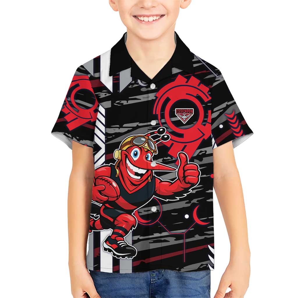Essendon Football Club Kid Hawaiian Shirt Mascot Cartoon Football Illustration Style