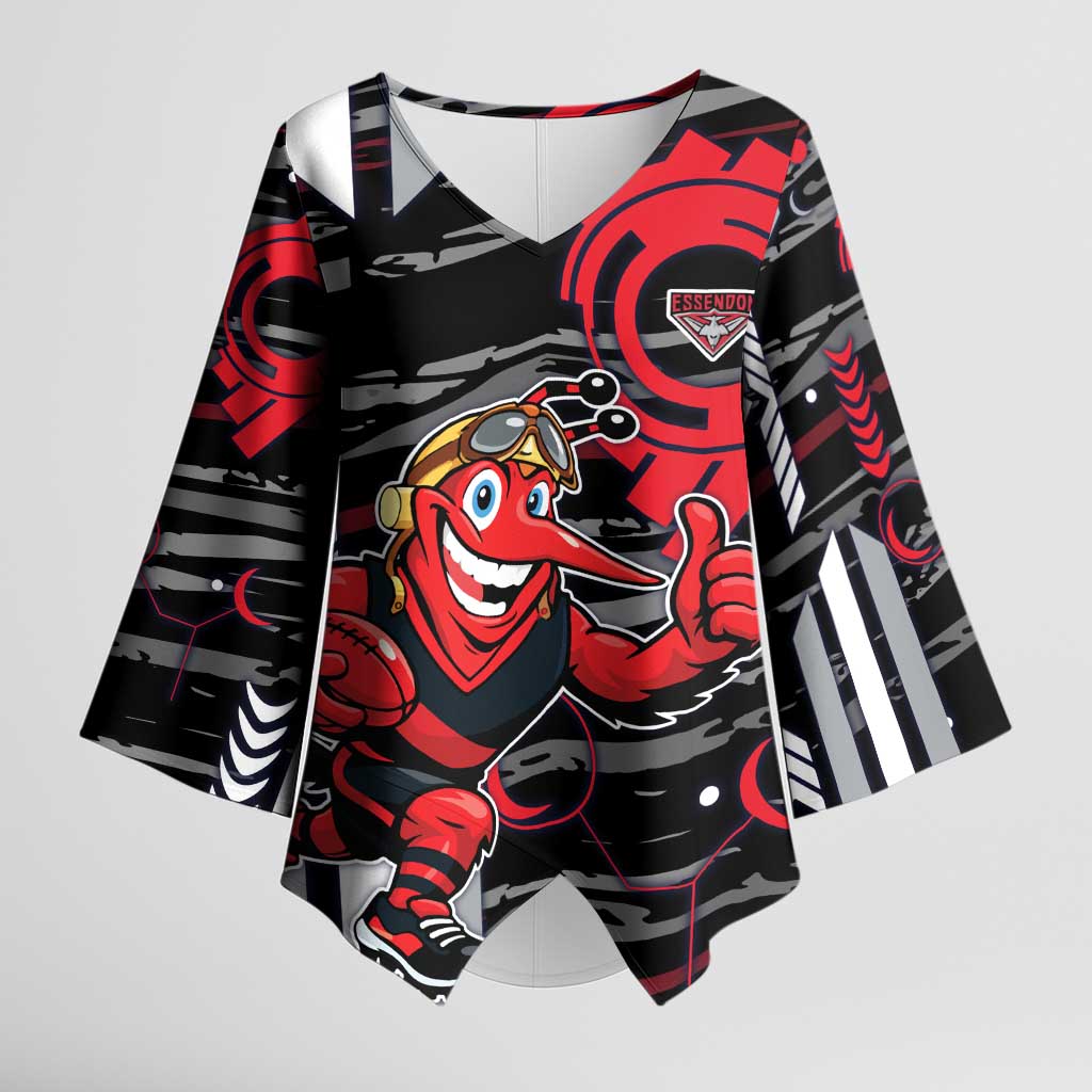 Essendon Football Club Kimono Sleeve Blouse Mascot Cartoon Football Illustration Style
