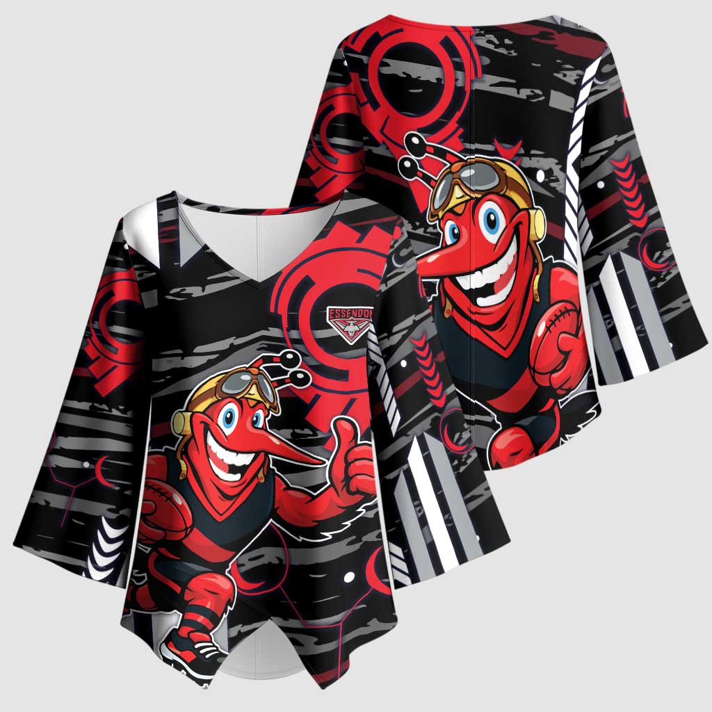 Essendon Football Club Kimono Sleeve Blouse Mascot Cartoon Football Illustration Style