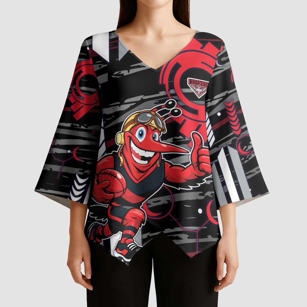 Essendon Football Club Kimono Sleeve Blouse Mascot Cartoon Football Illustration Style