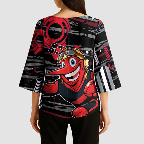 Essendon Football Club Kimono Sleeve Blouse Mascot Cartoon Football Illustration Style