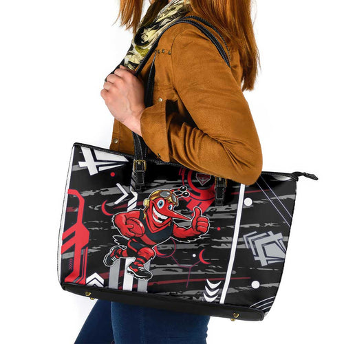 Essendon Football Club Leather Tote Bag Mascot Cartoon Football Illustration Style