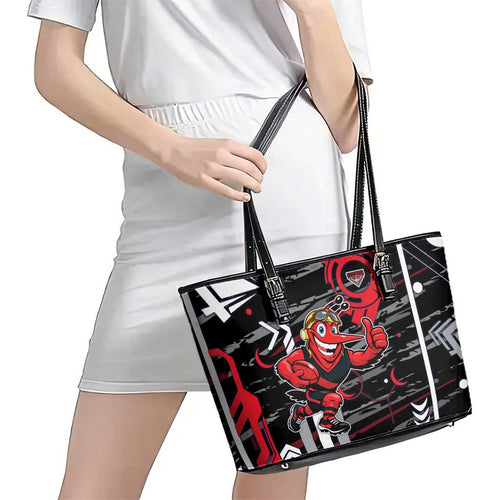 Essendon Football Club Leather Tote Bag Mascot Cartoon Football Illustration Style