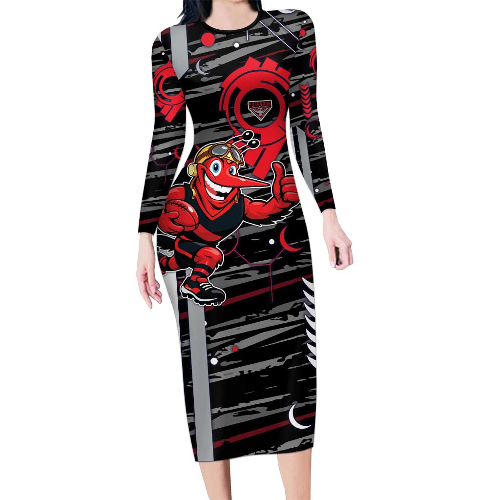 Essendon Football Club Long Sleeve Bodycon Dress Mascot Cartoon Football Illustration Style