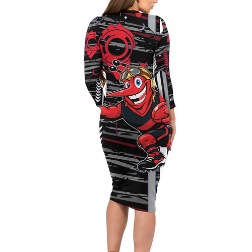 Essendon Football Club Long Sleeve Bodycon Dress Mascot Cartoon Football Illustration Style