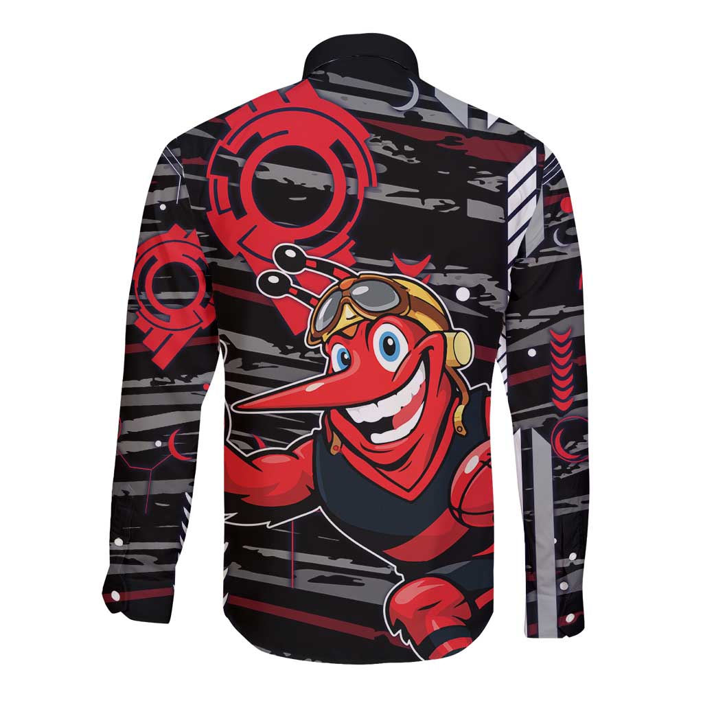 Essendon Football Club Long Sleeve Button Shirt Mascot Cartoon Football Illustration Style