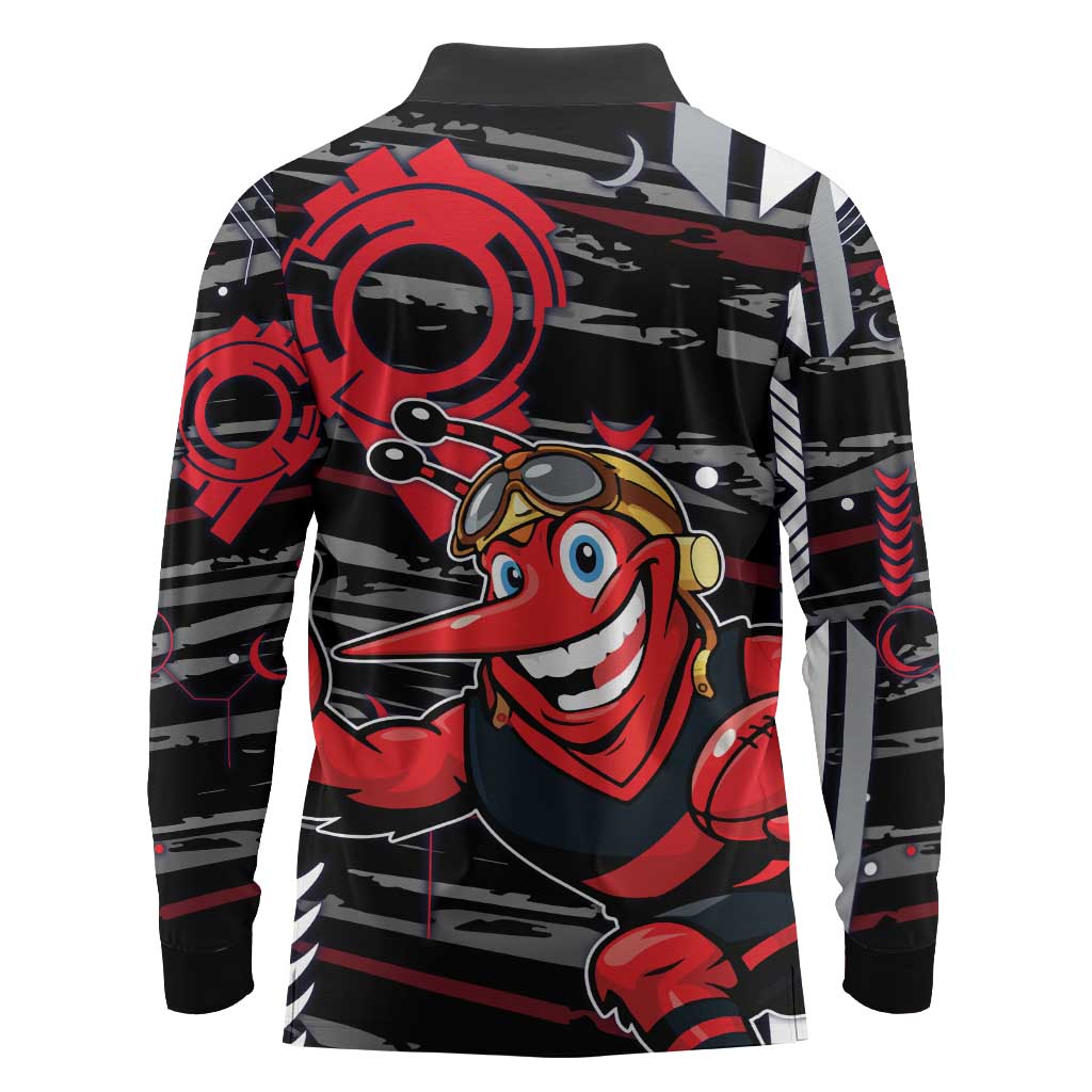 Essendon Football Club Long Sleeve Polo Shirt Mascot Cartoon Football Illustration Style