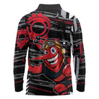Essendon Football Club Long Sleeve Polo Shirt Mascot Cartoon Football Illustration Style