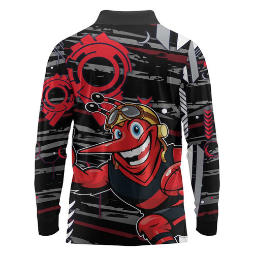 Essendon Football Club Long Sleeve Polo Shirt Mascot Cartoon Football Illustration Style