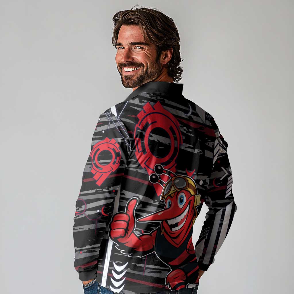 Essendon Football Club Long Sleeve Polo Shirt Mascot Cartoon Football Illustration Style