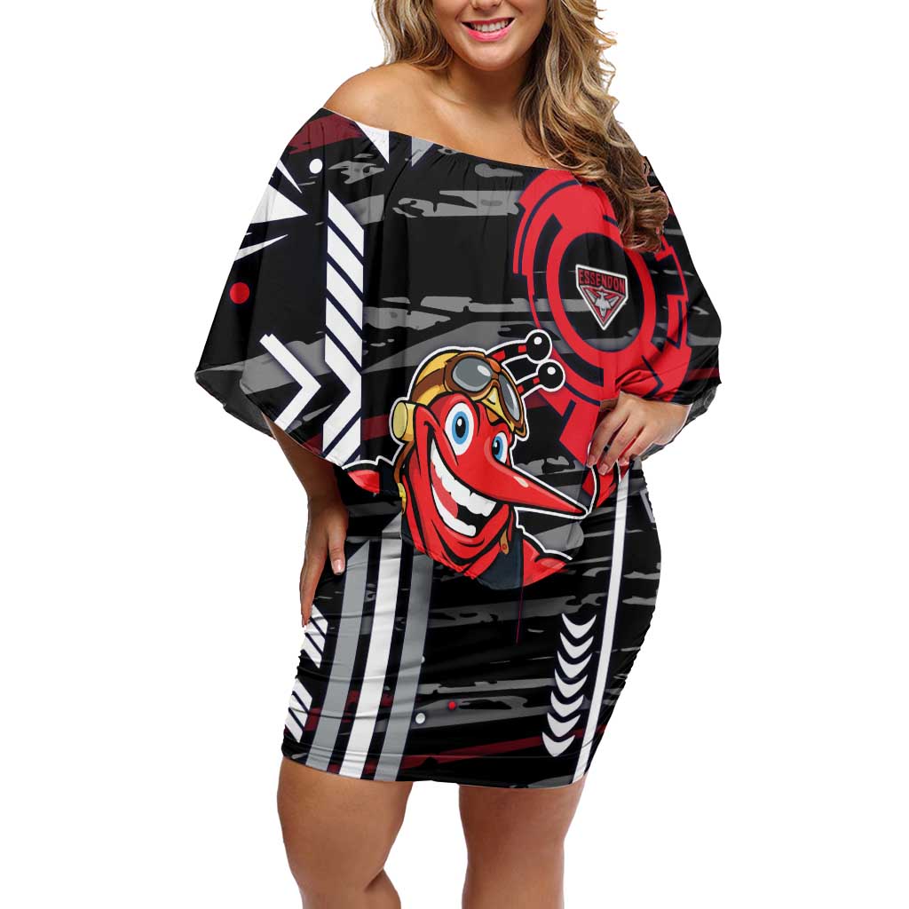 Essendon Football Club Off Shoulder Short Dress Mascot Cartoon Football Illustration Style