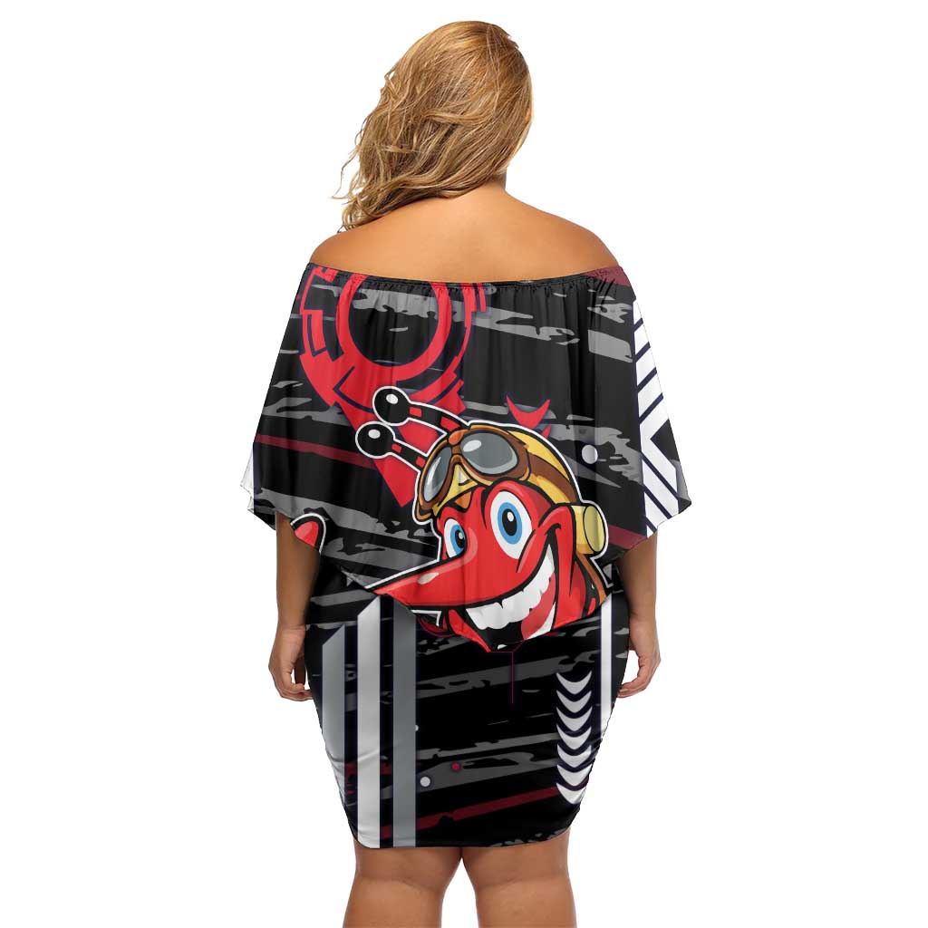 Essendon Football Club Off Shoulder Short Dress Mascot Cartoon Football Illustration Style