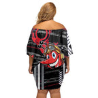 Essendon Football Club Off Shoulder Short Dress Mascot Cartoon Football Illustration Style
