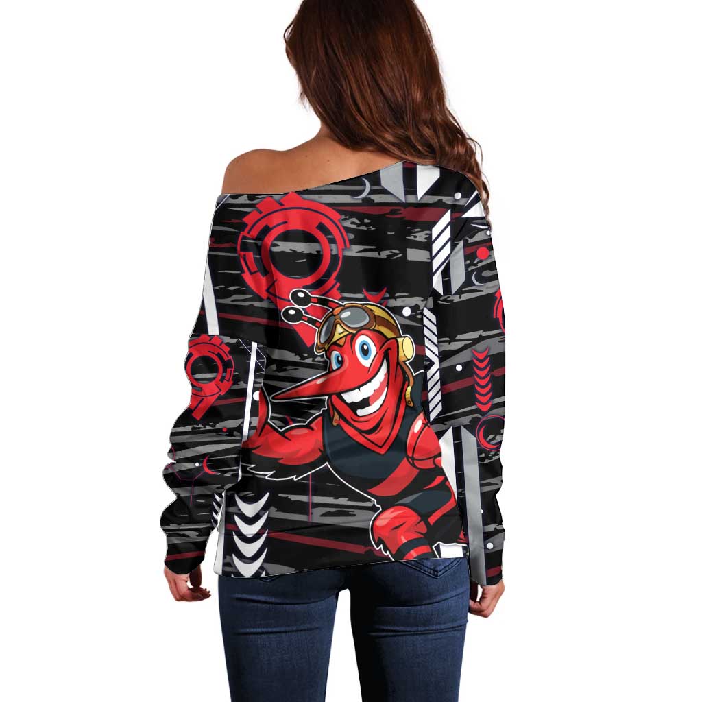 Essendon Football Club Off Shoulder Sweater Mascot Cartoon Football Illustration Style