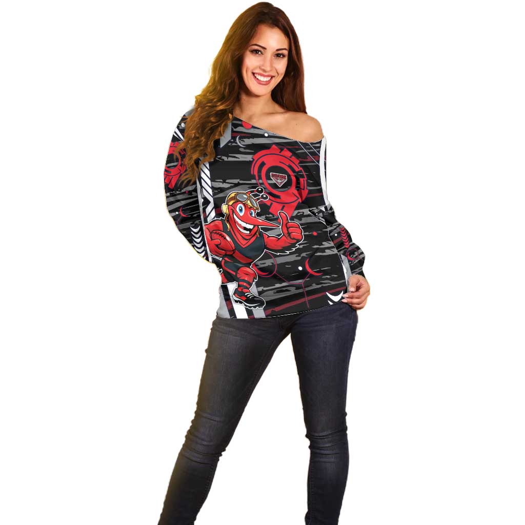 Essendon Football Club Off Shoulder Sweater Mascot Cartoon Football Illustration Style