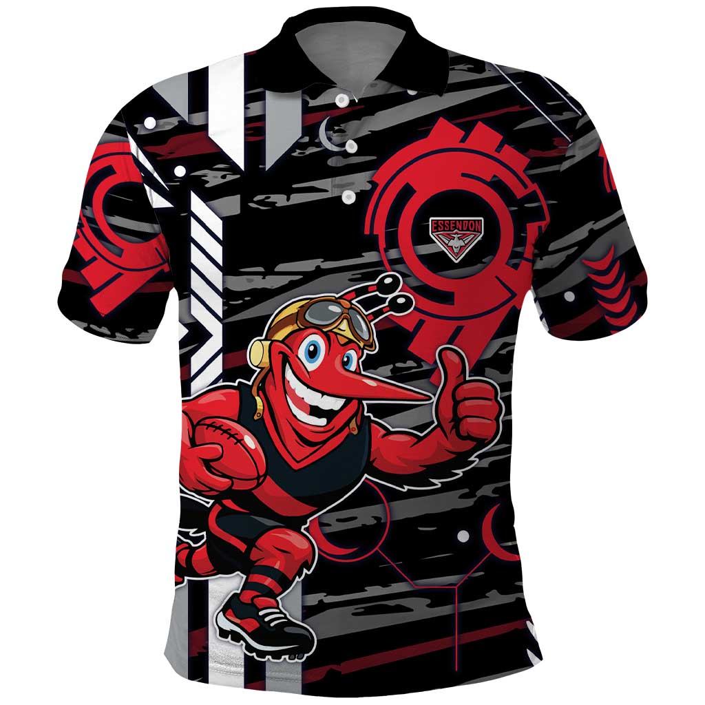 Essendon Football Club Polo Shirt Mascot Cartoon Football Illustration Style