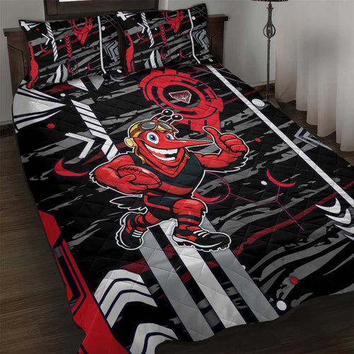 Essendon Football Club Quilt Bed Set Mascot Cartoon Football Illustration Style